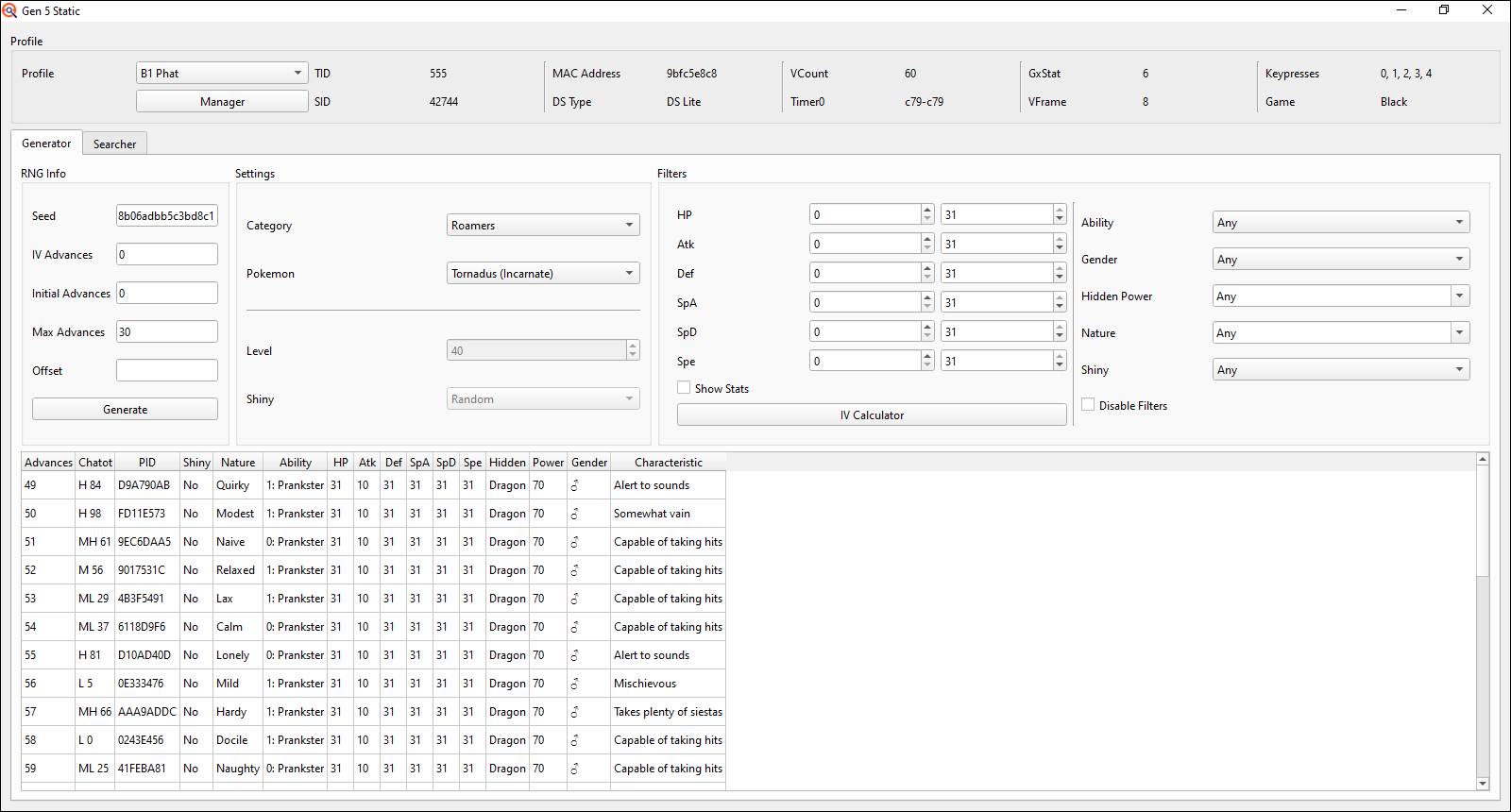 Generator tab setup